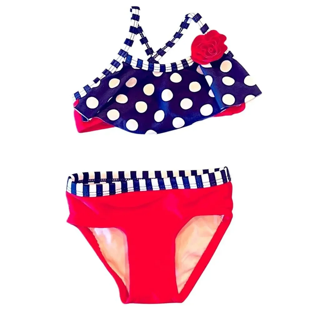 Wonder Nation Girls Two-Piece Ruffle Bikini Swimsuit Polka Dot Size 3–6 Months